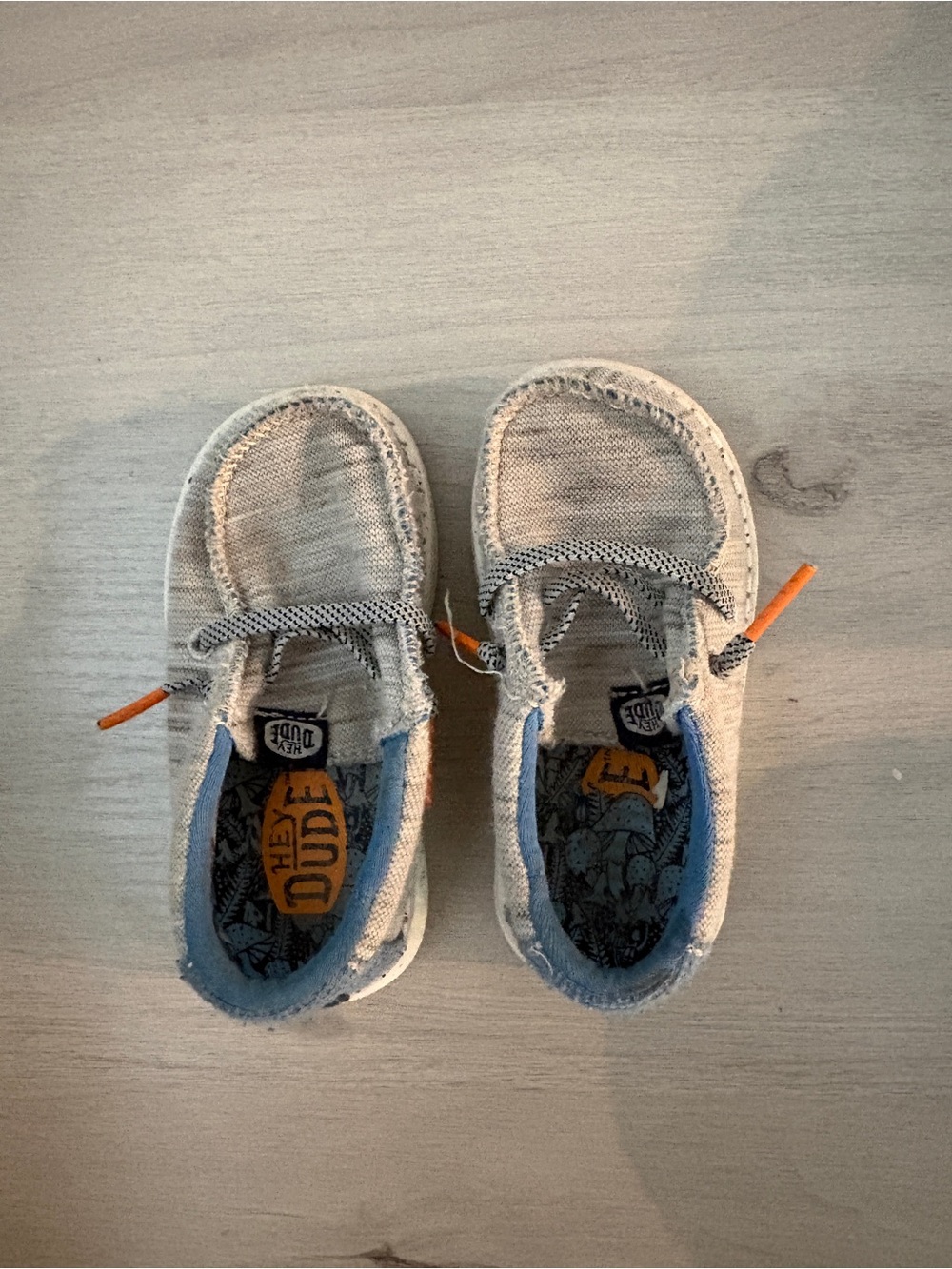 Hey Dude Kids Moccasins in Light Gray with Orange Accents